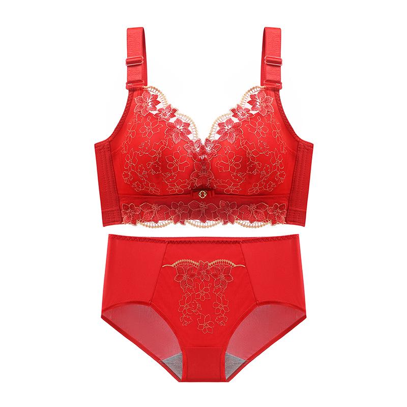 Benming Year Red Bridal Push-Up Bra Set for Women - Adjustable, Small Chest