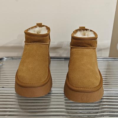 Нескользящие зимние ботинки с толстой подошвой, с круглым носком, с подкладкой из утолщенного хлопка