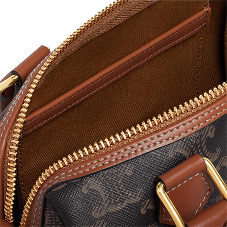 Celine Triomphe Logo Print Classic Boston Bag Women Shoulder Bag Brown 113772CAS-04LU