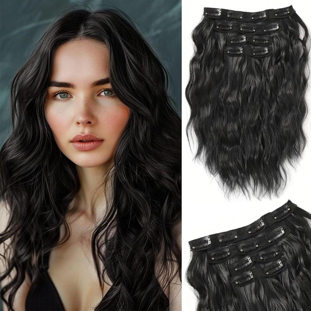 MISSQUEEN SSynthetic 4PCS Clip in Hair Extensions Clip In Natural Soft Hair Well Hair Extensions Short Wave Hairpieces For Women