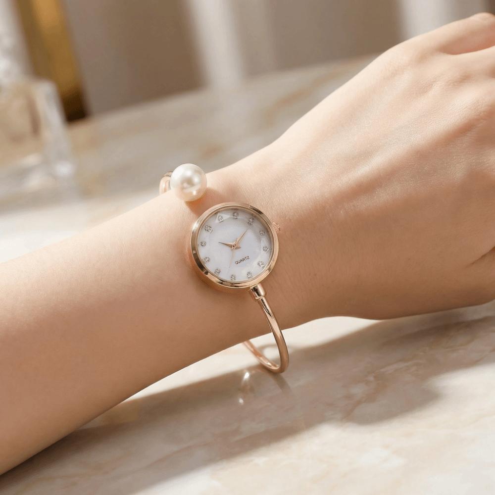 Elegant Pearl Bracelet Watch Fashion Rhinestone Dial Watch Quartz Wristwatch  Evening Party