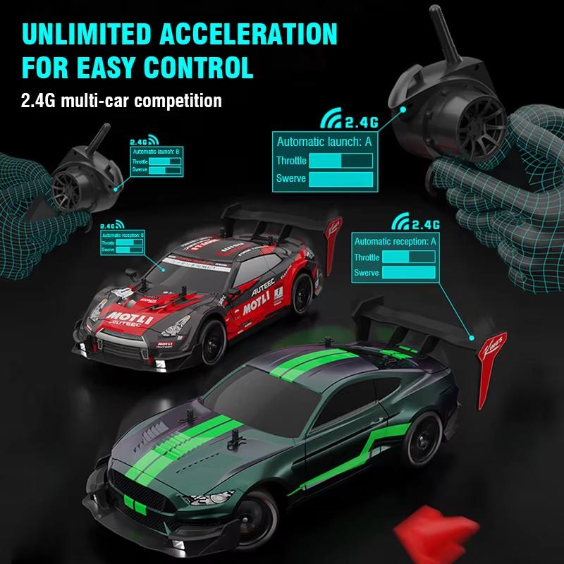 2024 New Half-scale Four-wheel Drive GTR Remote Control Car 4×4 Drive 30km/h High Speed Drift 2.4G CVT RC Car Toy Boy Toy Gift