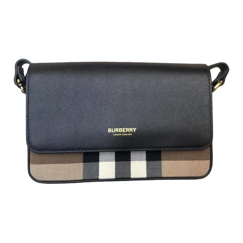 Burberry Черная Сумка-кроссбоди из фактурной кожи с винтажным клетчатым узором и золотой фурнитурой для повседневного использования