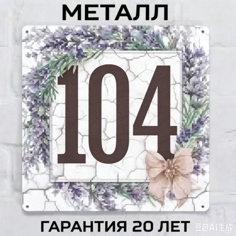 Металлическая табличка с номером дома в деревенском стиле, лавандовая, 20x20 см