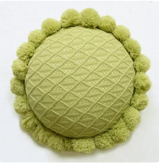 Домашнее украшение Вязание Чехол для подушки Мятно-зеленый наволочка с кисточками Современный диван Гостиная Подушка для талии Подушка для головы Круглая подушка для кровати