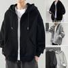 Men Fall Winter Hoodie Drawstring Loose Zip-up Long Sleeves Pockets Hooded Plus Size