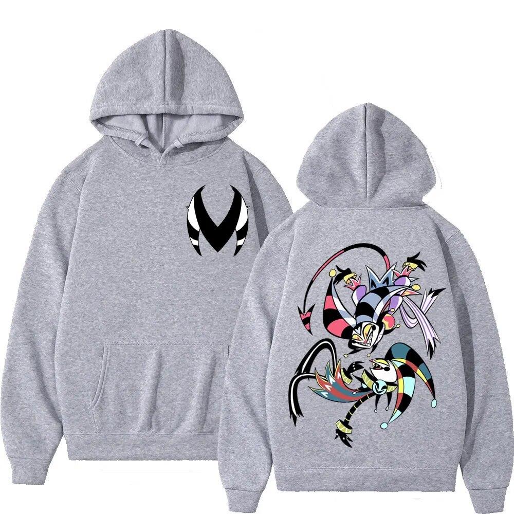 Американское аниме Helluva Boss, двусторонняя толстовка с принтом, унисекс, женские трендовые толстовки с капюшоном с героями мультфильмов, модные повседневные свободные пуловеры