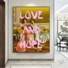 Love and Hope Print Funny Vintage Rococo Altered Art Poster Portrait of Reading Ladies Pink Quotes Canvas Painting Bedroom Decor