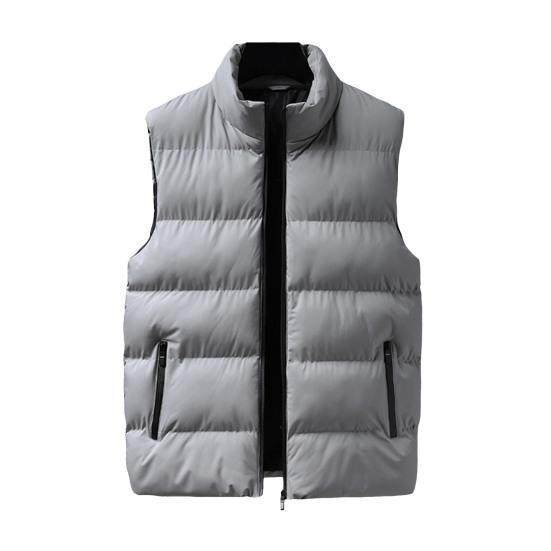 Men Waistcoat Stand Collar Sleeveless Zippered Pockets Solid Color Vest Coat Thickened Warm Windproof Vest Outwear