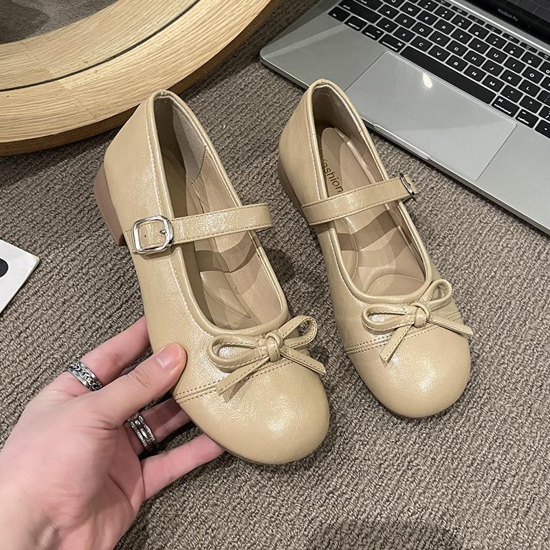 2025 New Gentle and Sweet Style Low-heeled Mary Jane Shoes French Bow One-word Buckle Band Ballet Single Shoes Women