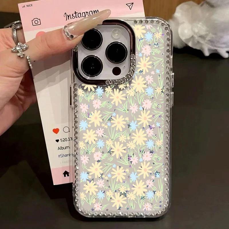 Полноэкранные цветные ромашки для чехла мобильного телефона iPhone Apple 17pro 15/16 блестящие стразы звезды 14 большие отверстия 13 женщины