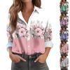 Женская рубашка-блузка с принтом и пуговицами, длинный рукав, повседневный базовый рубашечный воротник, обычный топ