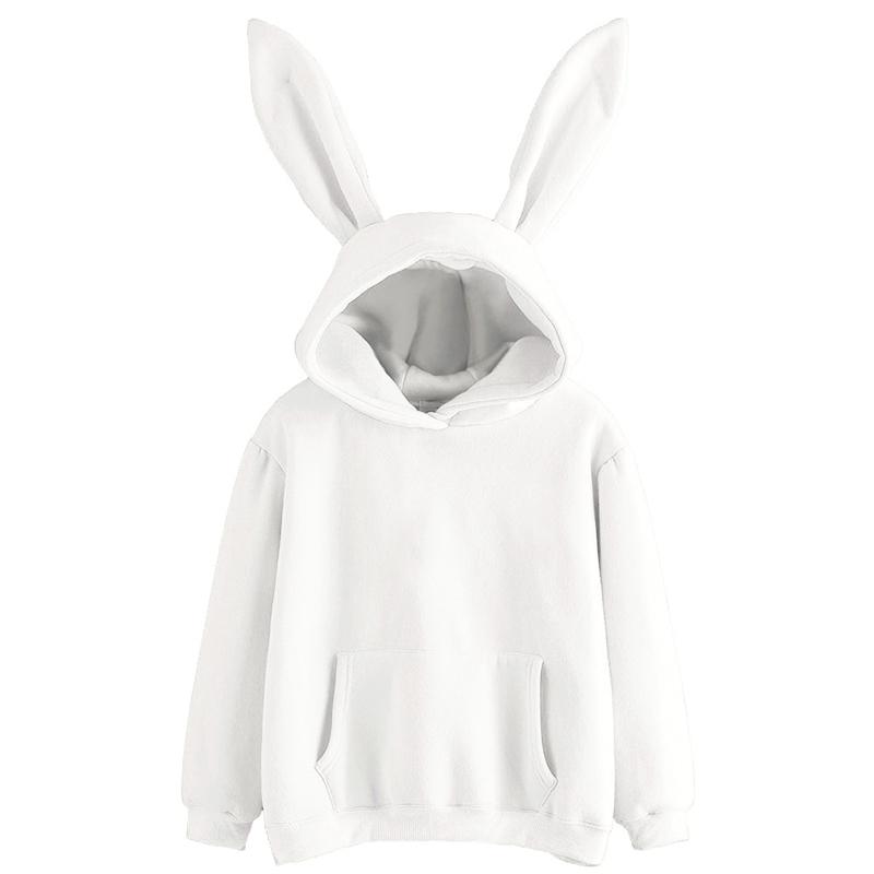 Осень-зима женские толстовки с капюшоном Kawaii Rabbit Ears Fashion Hoody Casual Colors Solid Color Теплая толстовка с капюшоном для женщин