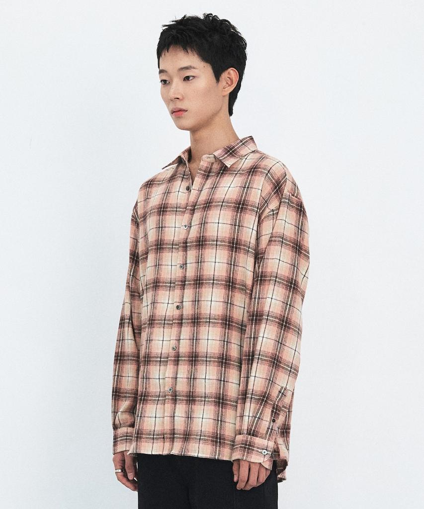 MINAV Flannel Over Check Shirt [Coral Beige]