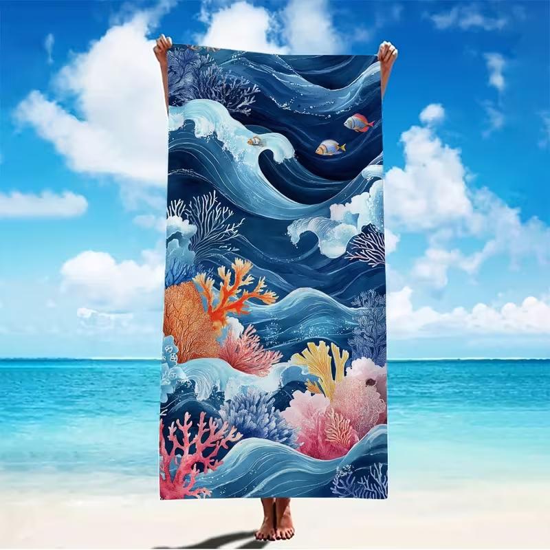 Deep Sea Starfish Seashell Bubble Beach Towel Sand Free Towel Ocean Marine Shell Underwater Print Lightweight Blanket
