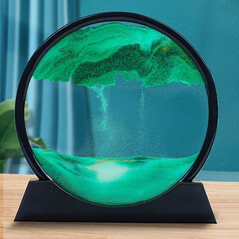 3D Песочные часы Зыбучие пески Движущийся песок Художественная картина Круглое стекло Глубокий морской песчаный пейзаж Ремесло Текучая картина Офис Дом Рождество