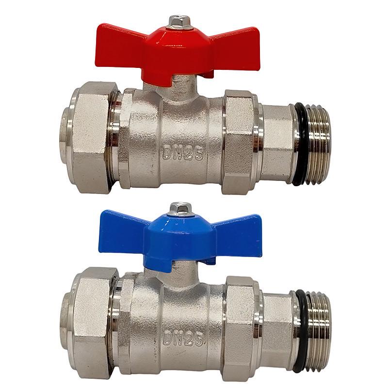 1-Inch Aluminum-Plastic Ball Valve for Underfloor Heating, 32mm External Thread Double Union Manifold.