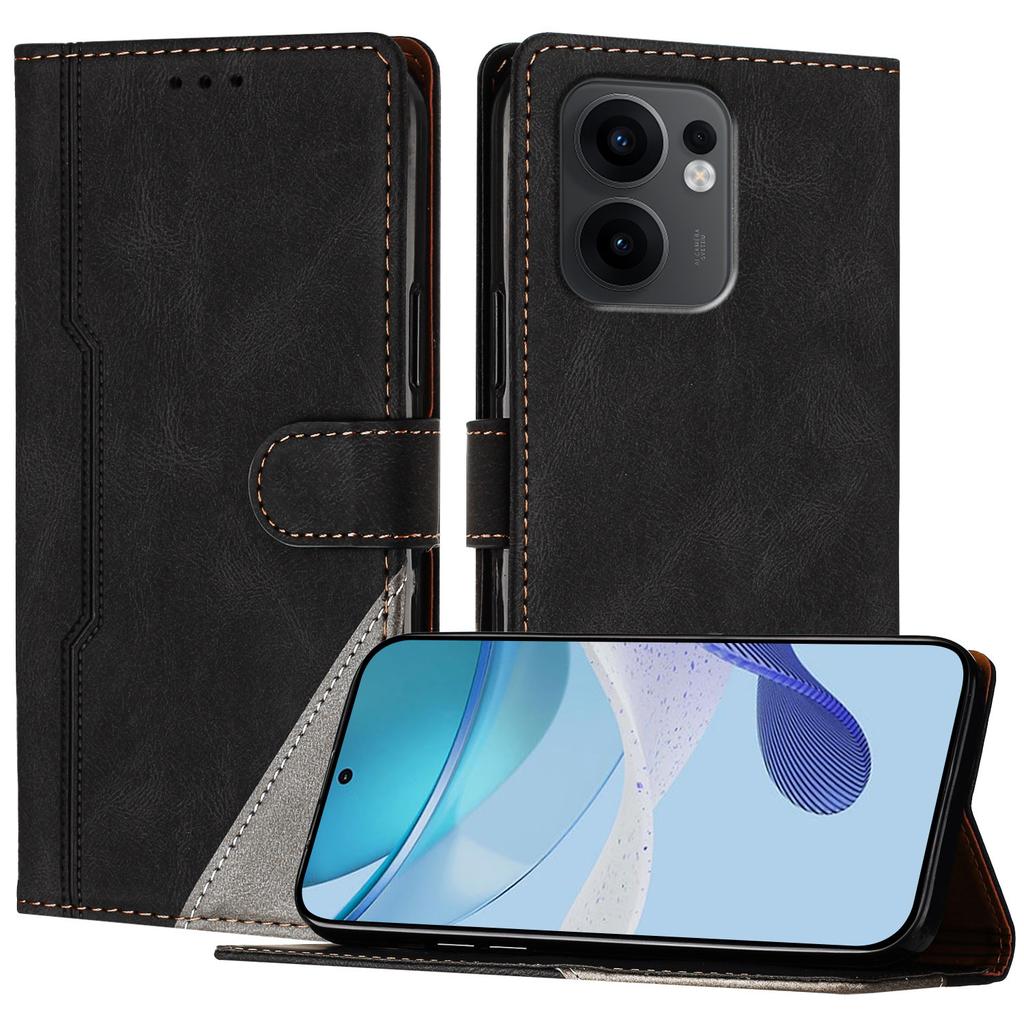 For Oppo Reno13 F 5G Leather Case Triangle Patchwork Wallet Stand Shockproof Phone Cover