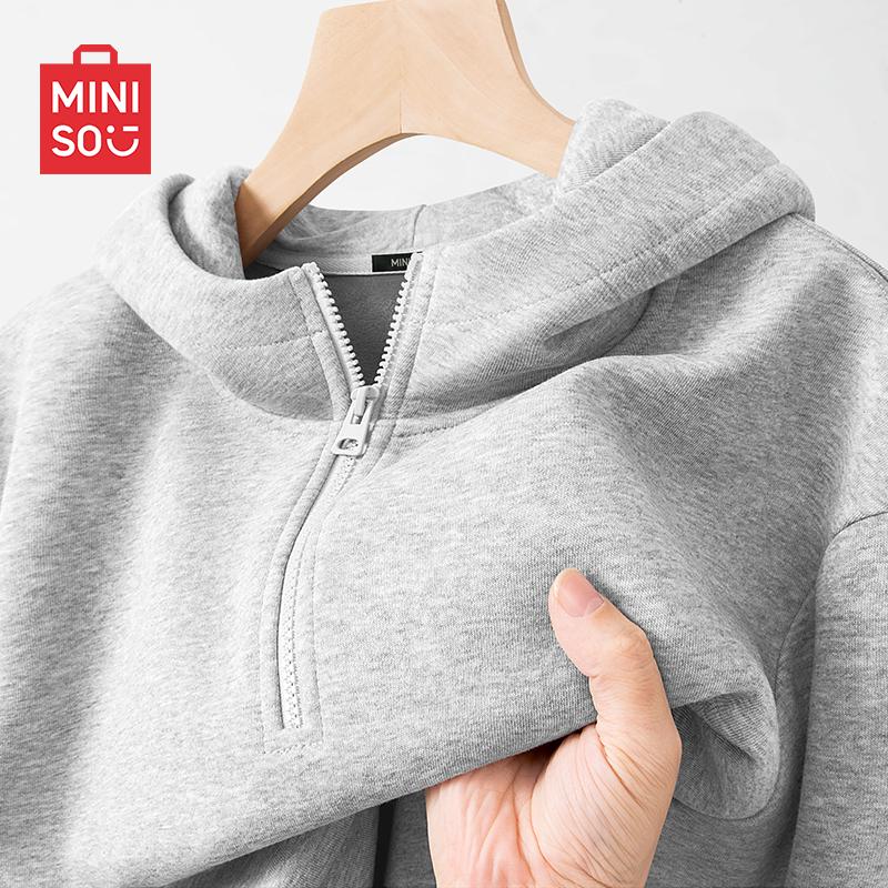 MINISO Men's Fleece-Lined Half-Zip Hooded Sweatshirt