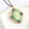 Vintage Style Bronze Light Blue Cameo Necklace The Vampire Diaries Katherine Beauty Head Pendant Necklace For Women