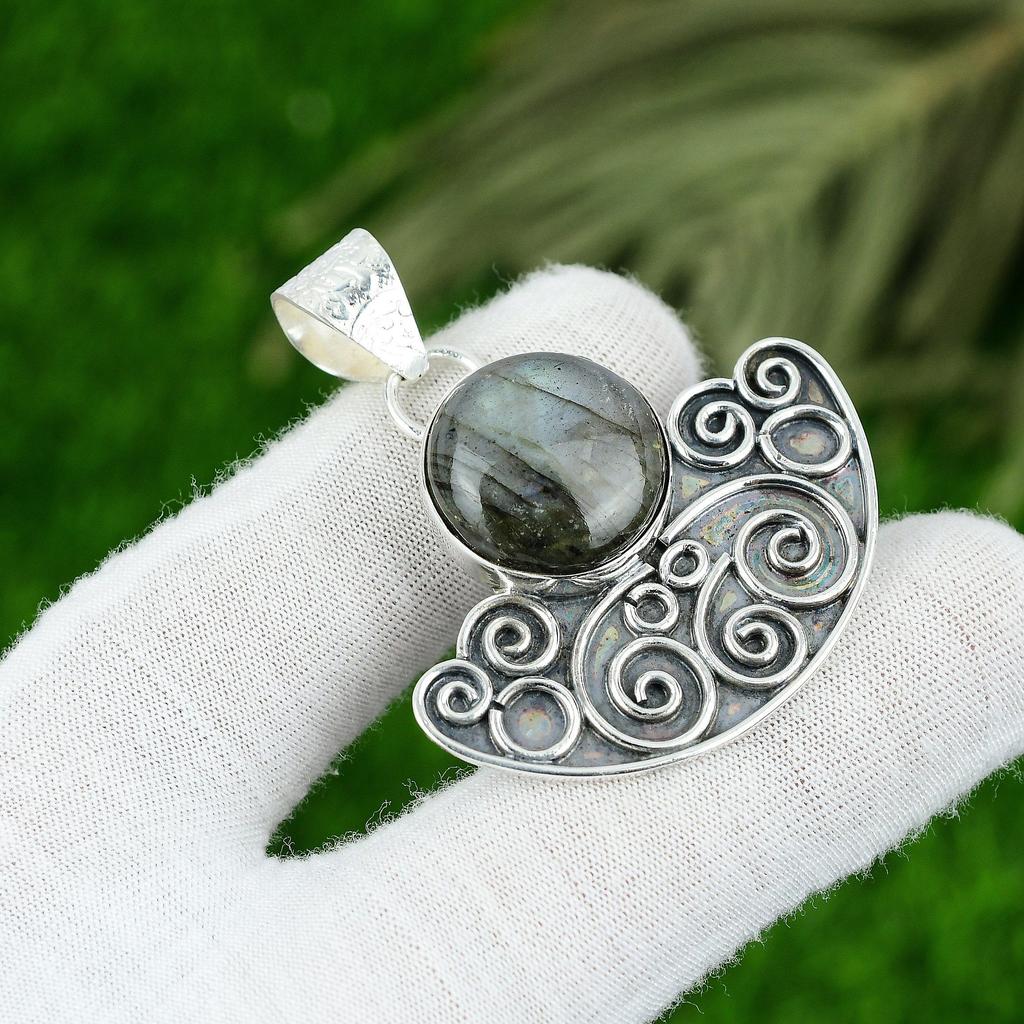 Натуральный Лабрадорит Драгоценный Камень Ювелирные Изделия 925 Стерлинговое Серебро Кулон Для Девочек