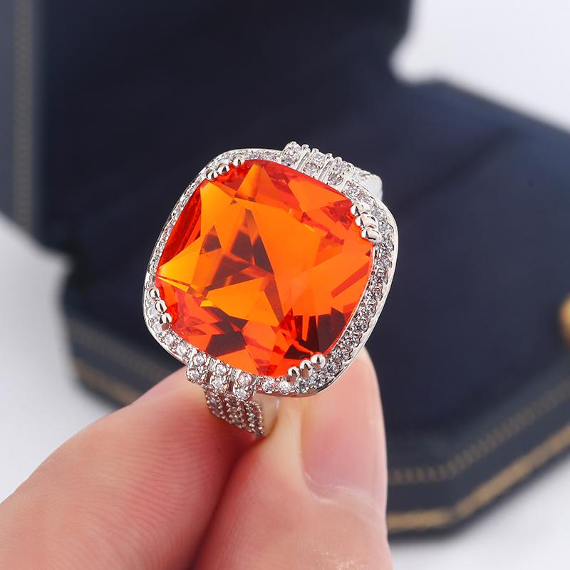 Высококачественные ювелирные изделия из оранжевого блестящего циркония, модные женские кольца, обручальные украшения, классические свадебные кольца, ювелирные украшения для вечеринок
