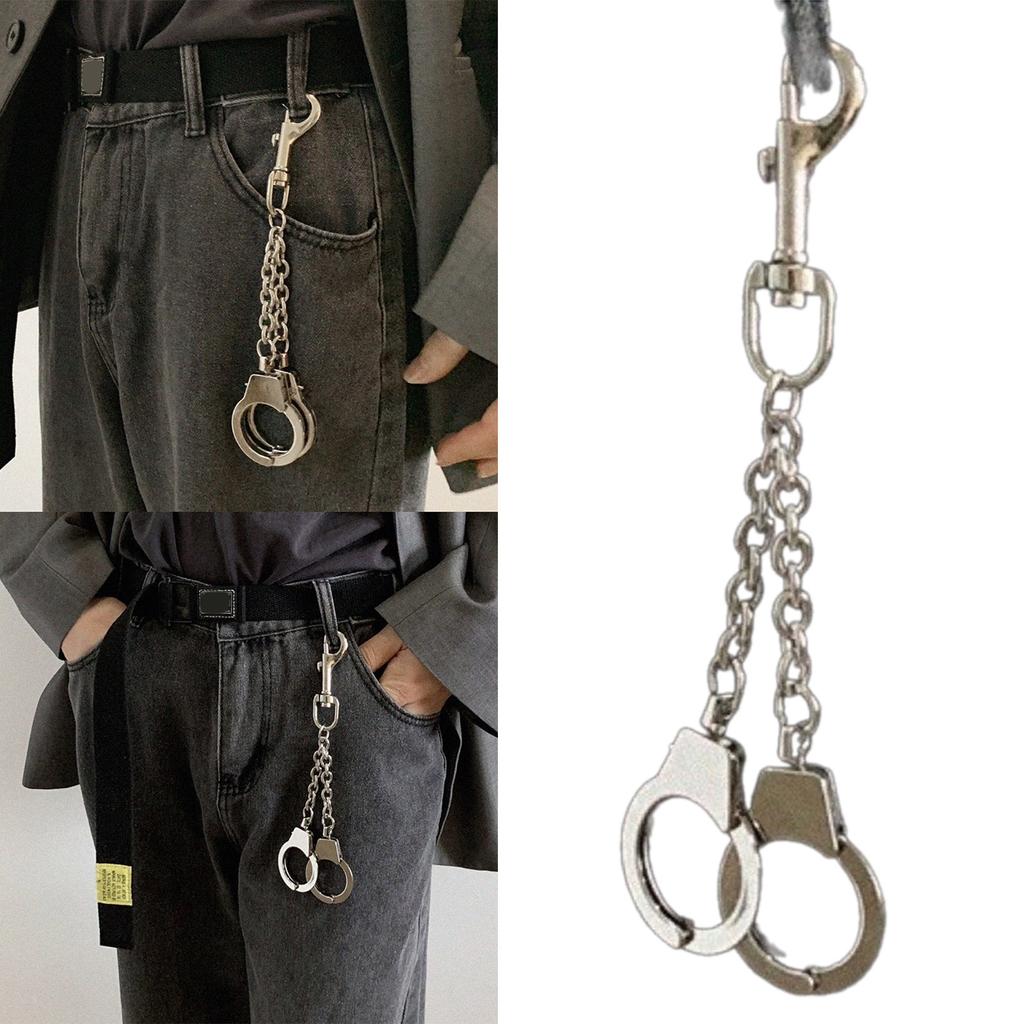Fashionable Keychain Handcuff Pendant Keyring Decorative Key Holder Punk Key Hanger Pants Chains for Hip Hop Lovers