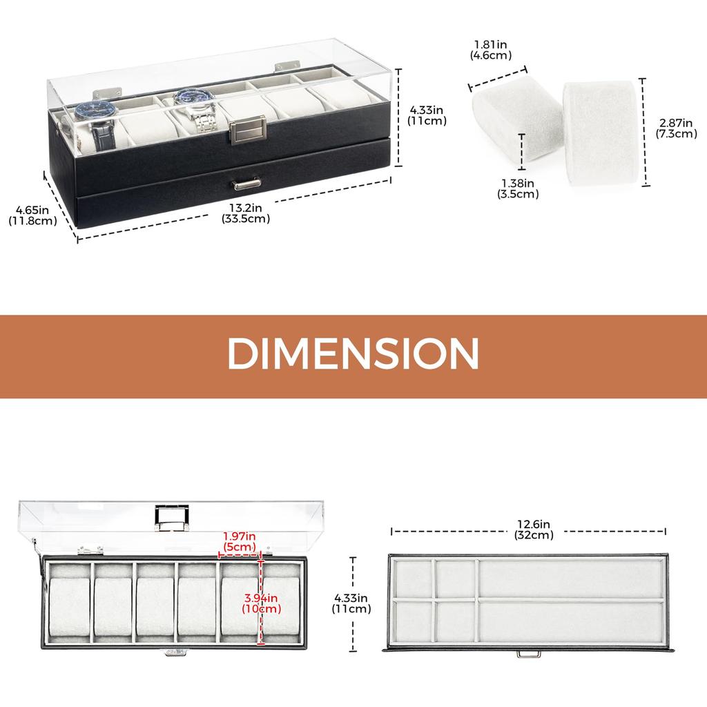 ProCase Часы Вмещает 6 или 10 Часы Витрина с Прозрачной Акриловой Крышкой и Органайзер для Часов Мужской Кейс, Часы, 2-ярусный Ящик, Мужской