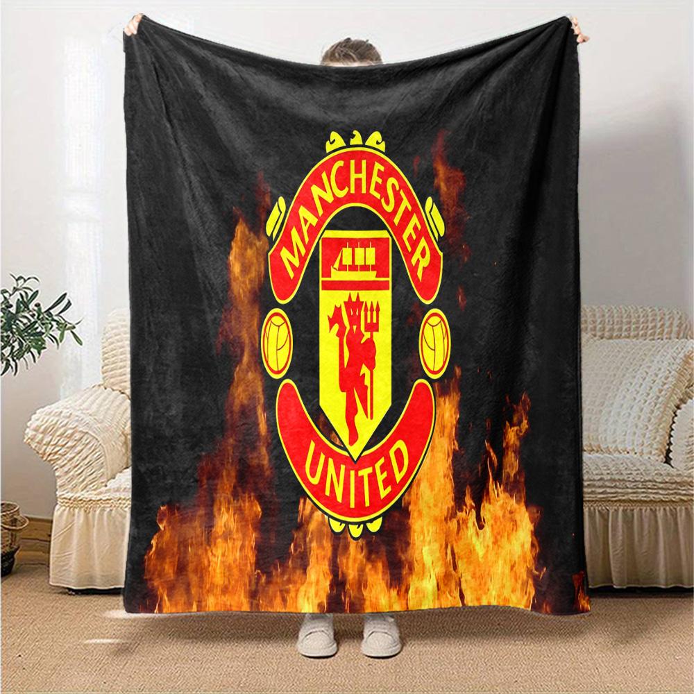 Manchester Crest Flannel Blanket, Soft Polyester, Modern Design, All-Season for Camping, Travel, Gifts for holidays or birthdays