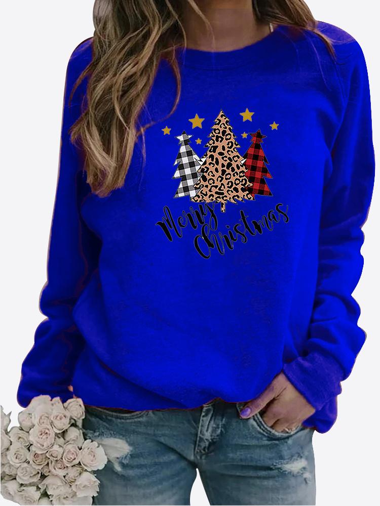 Women's Winter Printed Round Neck Comfortable Sports T-shirt Plus Size Casual Long Sleeve Tops Sweatshirt Printed Sweater Pullover