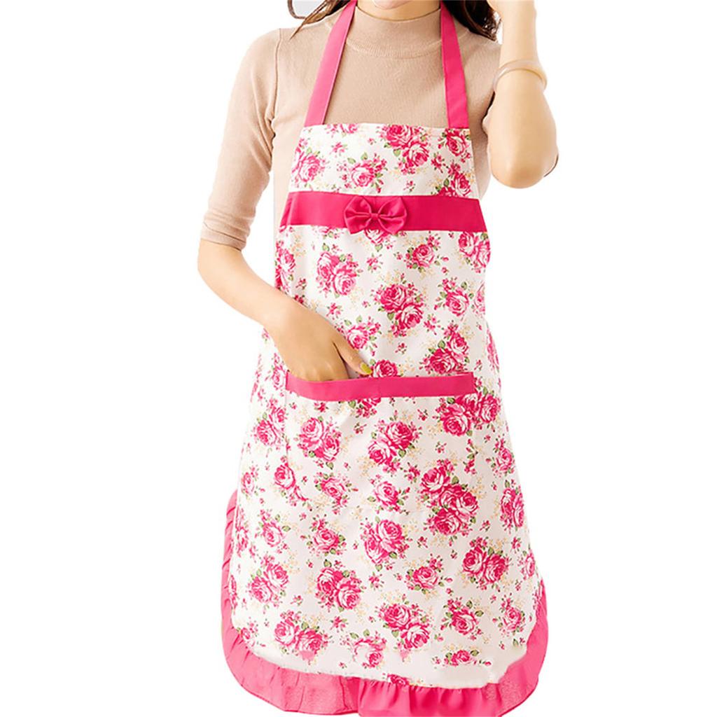 Women's Kitchen Floral Apron With Pockets And Adjustable Waist Belt Waterproof Women's Bib Apron