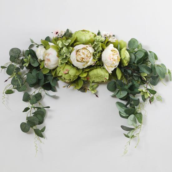 Искусственная гирлянда из пионов с зелеными листьями, свадебная вечеринка, цветочная арка, приветственная табличка, декоративная цветочная гирлянда, декор для дверного проема, стены, окна