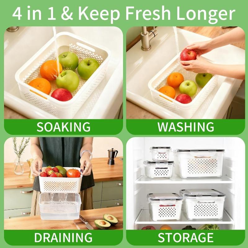 Refrigerator Food Storage Container with Filter Lid Keep Fruits Vegetables Berries and Meat Fresh for Longer Plastic Container
