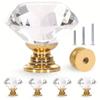 5/10pcs 30MM Crystal Clear Glass Dresser Knobs, Gold Color Imitation Diamond Drawer Knobs, Pulls, Kitchen Cabinet Knobs for Dresser Drawers