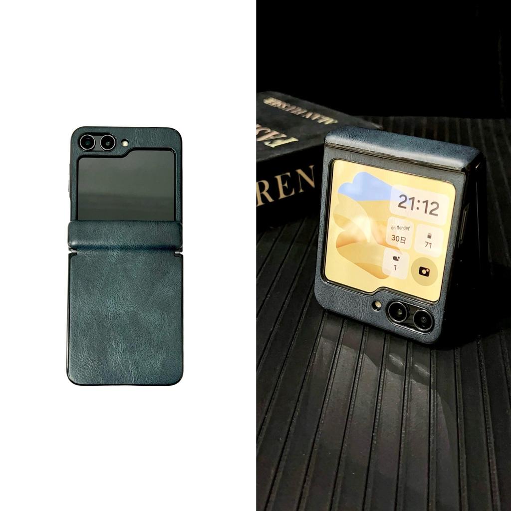 Чехол-книжка Samsung Galaxy Z Flip7 из кожи Crazy Horse с защитной крышкой из матового материала с текстурой кожи
