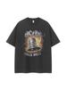 ACDC Band Punk Rock Oversized Short-sleeved Printed T-shirt, Pure Cotton Loose American Retro Top