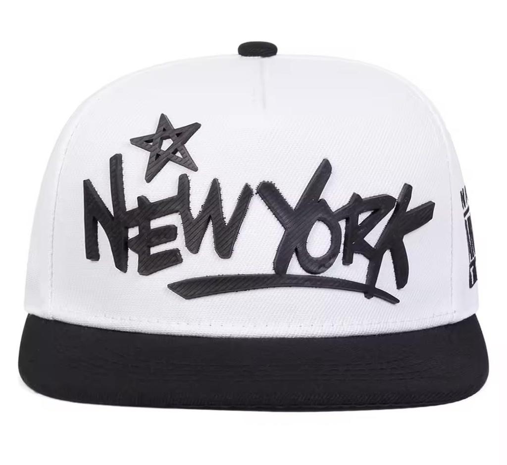 Sproutsy New York Snapback Cap, Street Style, Black with White Embroidery, Men's (JP, Numeral Size, 58.0 Cm, White)