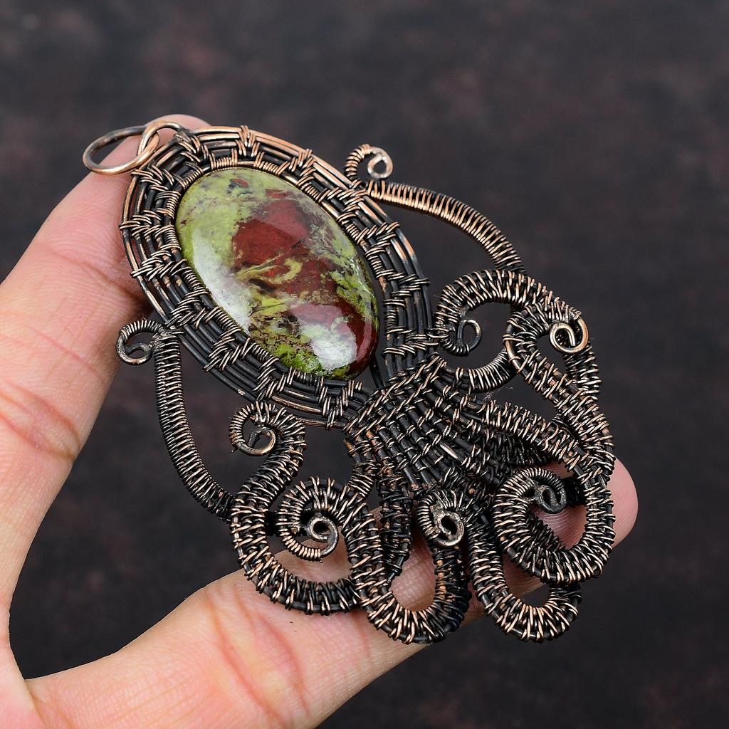 Dragon Bloodstone Pendant Copper Wire Wrapped Gemstone Pendant Handmade Copper Jewelry Octopus Pendant Wire Wrapped Jewelry Pendant For Gift