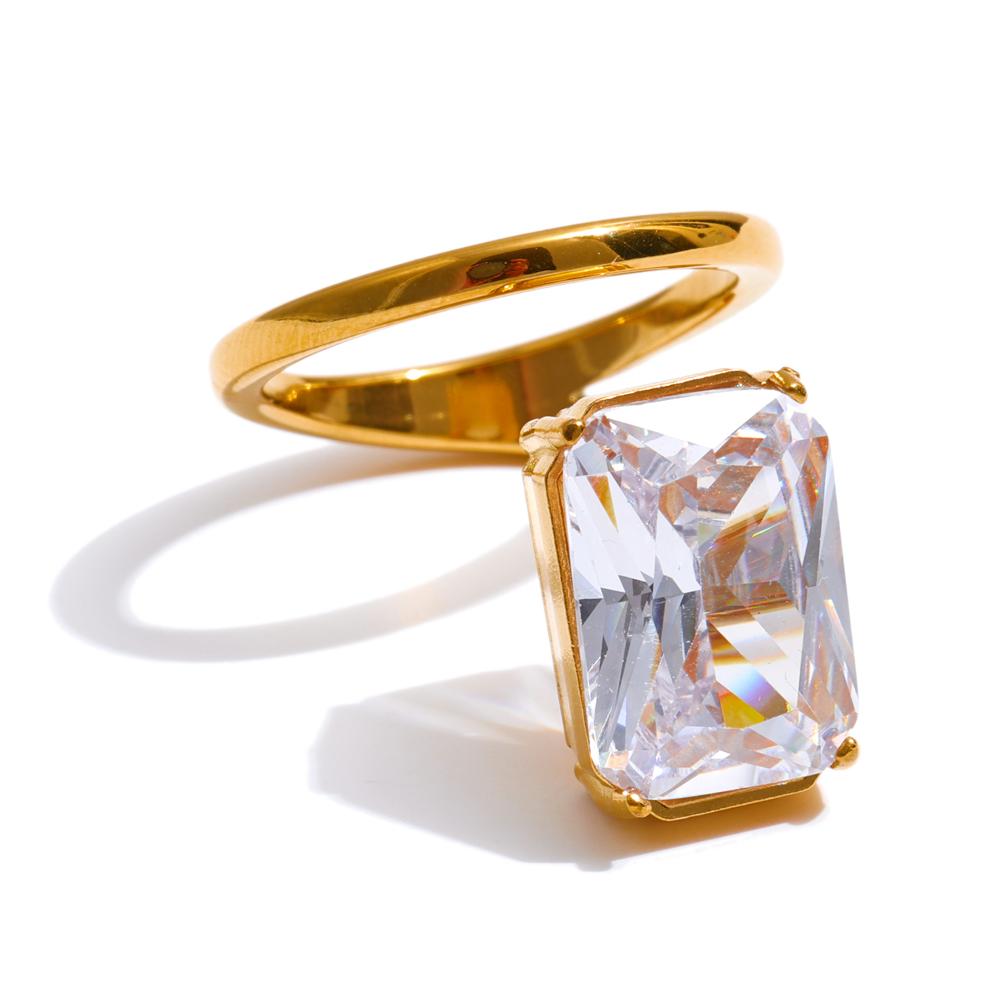 Eetit Bling Cubic Zirconia Rectangle Golden Ring High Quality Stainless Steel Tarnish Resistant Premium Jewelry Recommend