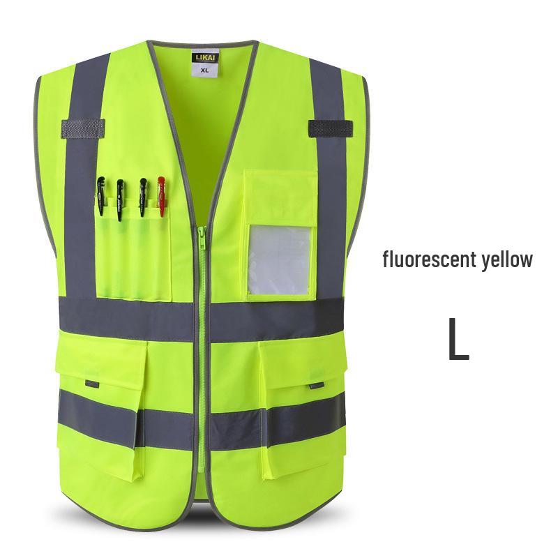 LIKAI Reflective Safety Vest - High-Visibility Construction Traffic Gear, Customizable Fluorescent Workwear.