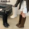 Aneikeh Новые Коричневые2026 Модные Роскошные Остроносые Женские Длинные До Колена Женские Современные Сапоги Женская Обувь Каблуки-рюмочки Вестерн Сапоги