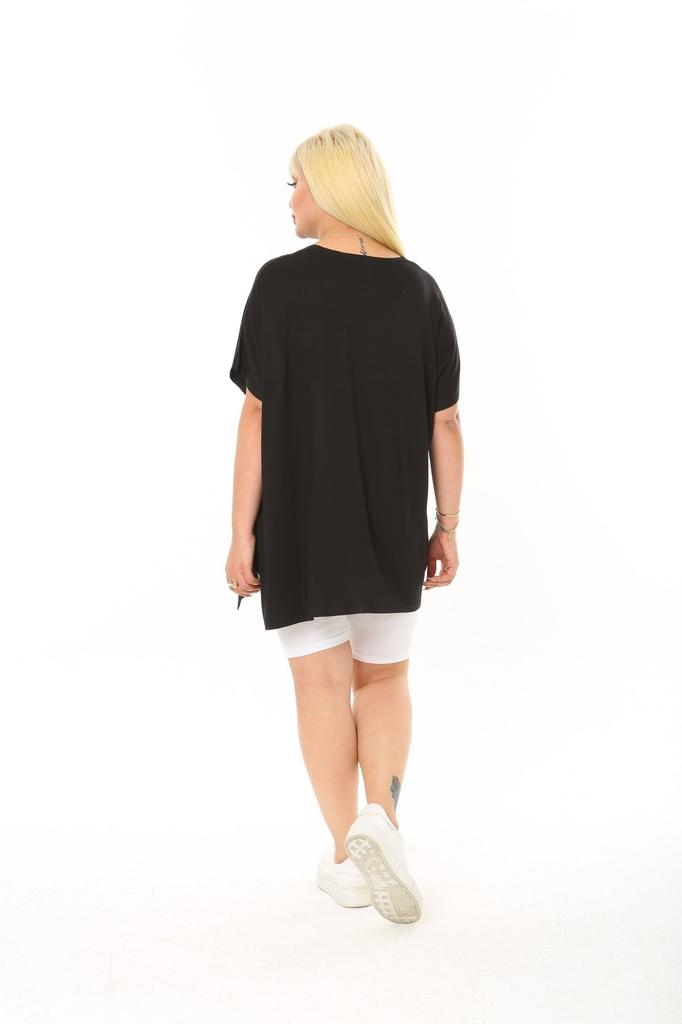 Женская стильная футболка большого размера, трикотажная вискозная футболка большого размера, черная футболка Salas с принтом