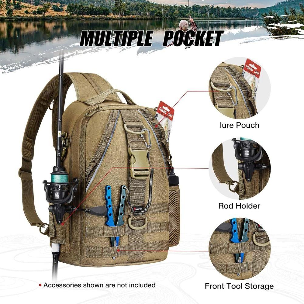 Lightweight Sling Bag with Rod Holder Shoulder Storage Bag New Fishing Gear Bag  Outdoor Fishing