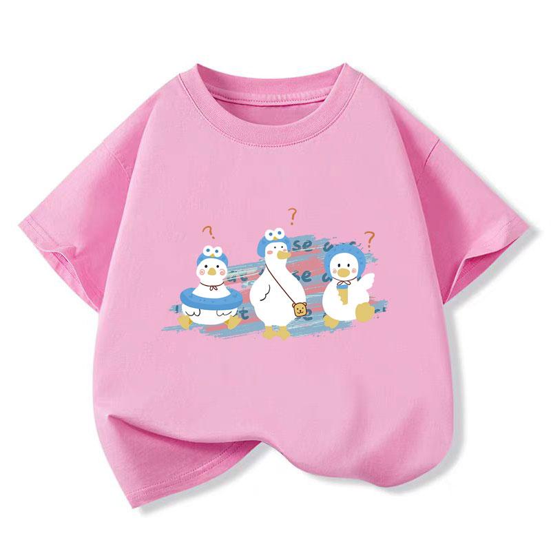 Летняя детская футболка с изображением утки, фиолетовая футболка с принтом для девочек, детская футболка с коротким рукавом, модная повседневная хлопковая футболка