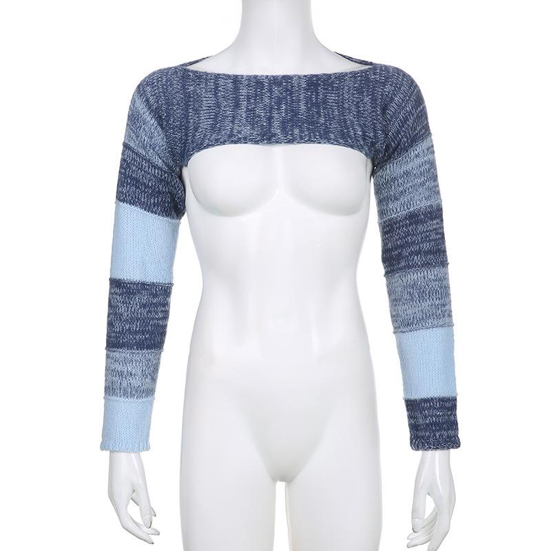 Осенняя футболка 2022 года, уличная одежда, вязаный крючком, лоскутный вязаный халат, топ, супер короткие джемперы с длинными рукавами, женская мода, эстетичная