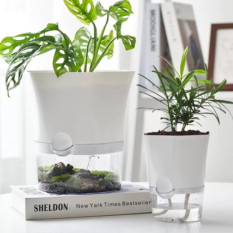 Transparent Plastic Self Watering Plant Pots Lazy Hydroponic Water Absorbing Flower Pot For Succulent Plant Flowerpot Garden
