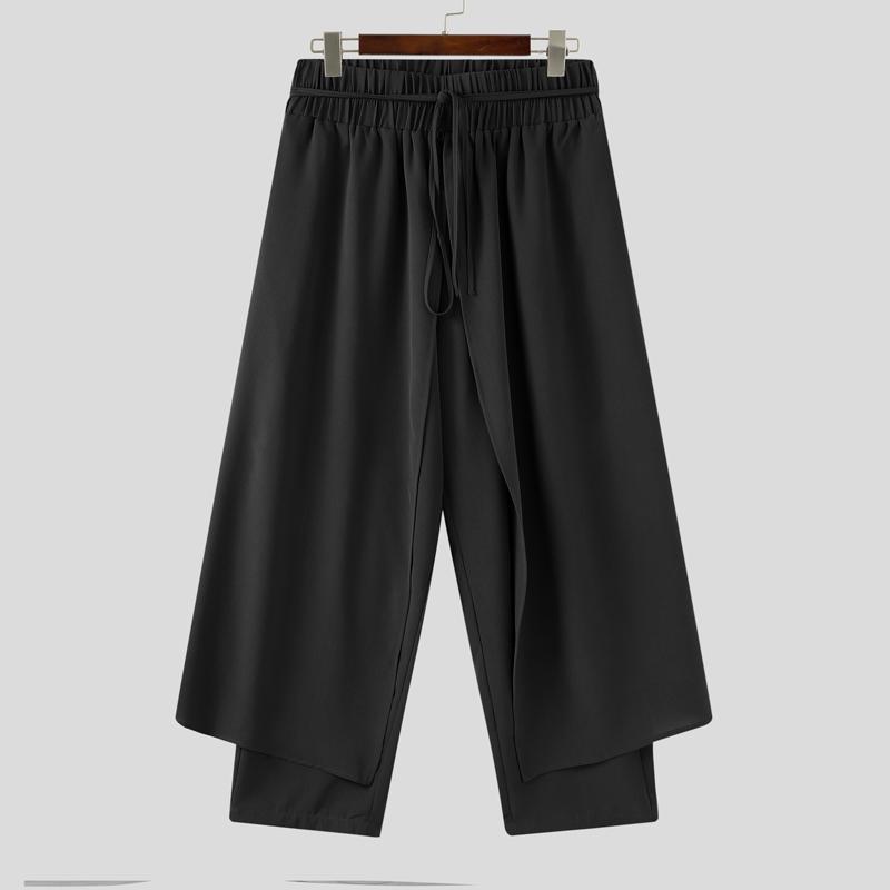 INCERUN Мужские эластичные талии, однотонные, повседневные, свободные, длинные брюки