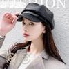 1PC PU leather octagonal hat duck tongue Korean version tide spring retro British style hat women's versatile beret