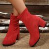 Тонкие замшевые модные ботильоны на высоком каблуке 2025 Зима Новые больших размеров Толстый каблук Эластичные облегающие ботильоны для женщин