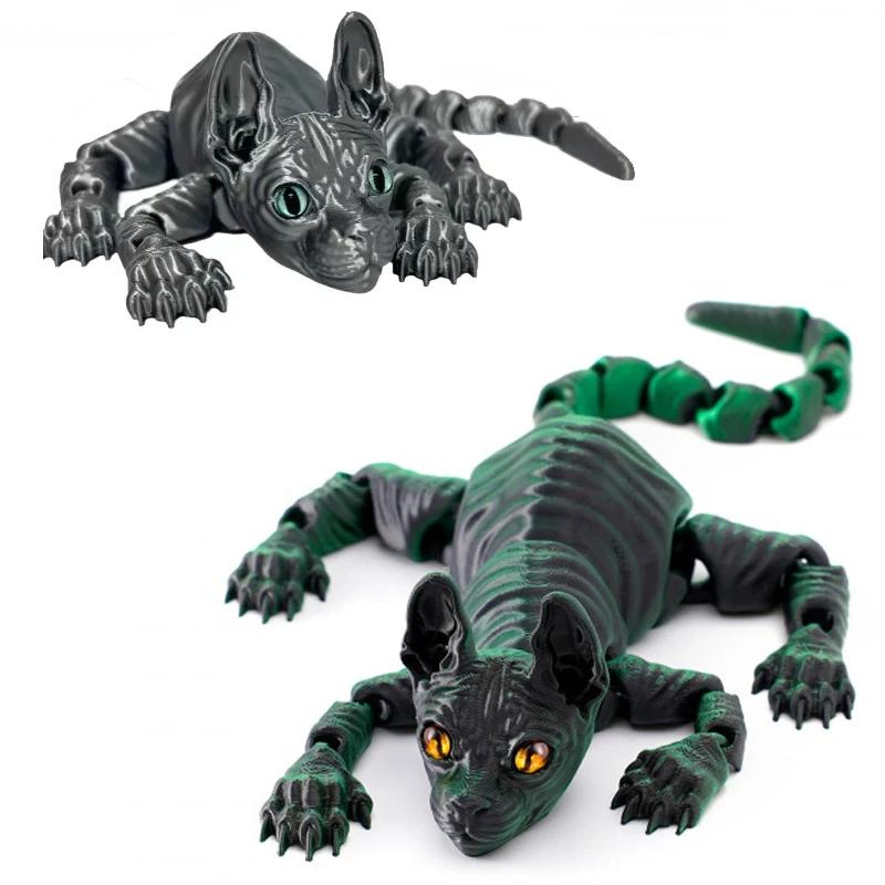 3D-печатная игрушка-кошка сфинкс Животные Игрушка Реалистичная бесшерстная фигурка Сочлененная кошка Игрушка-антистресс Настольные украшения Игрушка для снятия стресса